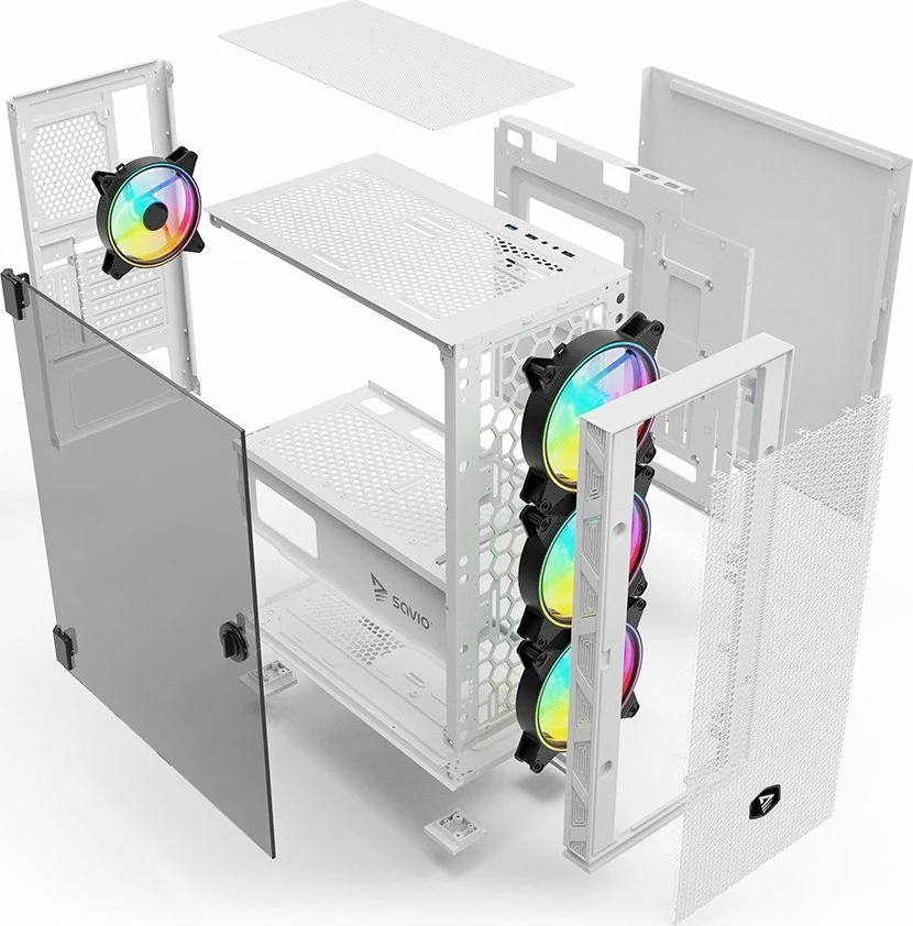 Kasë Savio Raptor X1 SAVGC-RAPTORWHITEX1, midi tower ATX/e-ATX, 4x120mm ARGB fan, xham i temperuar, e bardhë