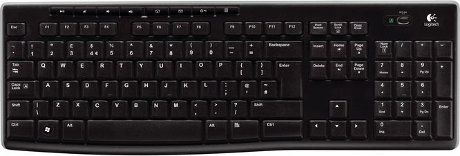 Tastierë wireless Logitech K270 920-003738, layout UK, full-size me numpad, USB receiver, e zezë