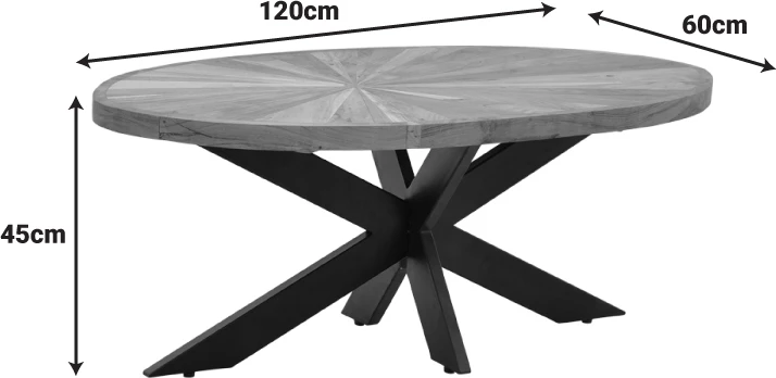 Tavolinë kafeje Fardy, dru akacie i fortë, ngjyrë natyrale, këmbë metalike të zeza, 120x60x45cm