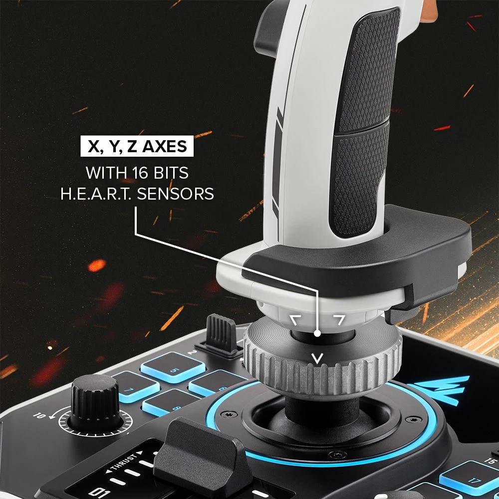 Joystick fluturimi Thrustmaster SOL-R 1 për PC, 44 funksione, H.E.A.R.T. 16-bit, RGB, bardhë/zi