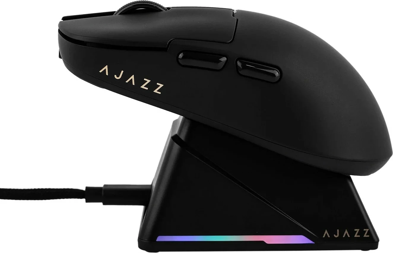 Maus pa kabllo Ajazz AJ159 APEX, PAW3950, 42000 DPI, 8000Hz, me Dock karikimi, i zi