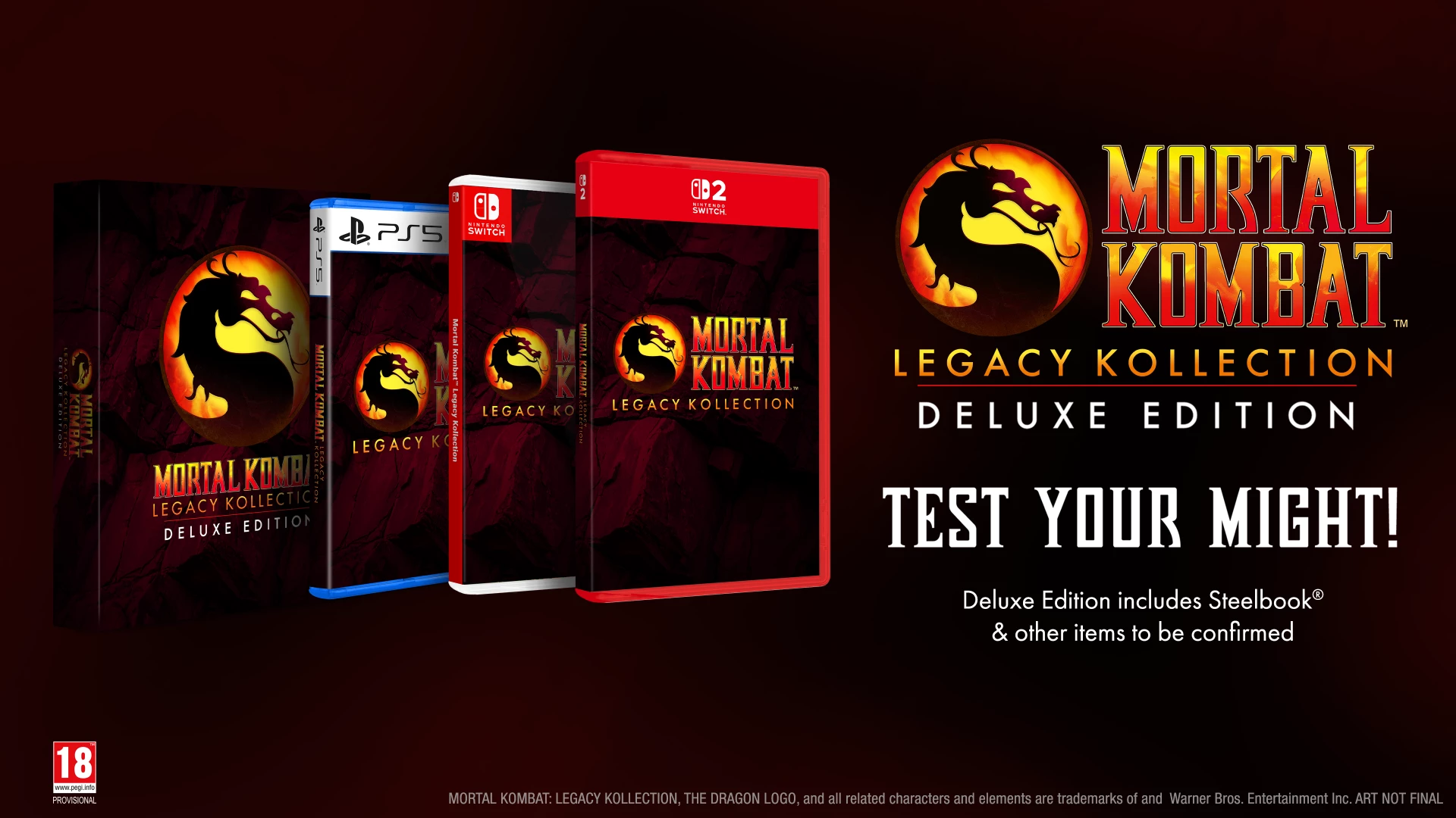 Video lojë Atari Mortal Kombat: Legacy Kollection Deluxe Edition për Nintendo Switch 2, me steelbook