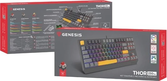 Tastierë mekanike Genesis Thor 230, TKL, RGB pozitiv Outemu Red, ngjyrë gri