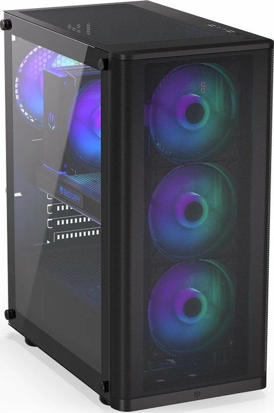 Kasë Endorfy Ventum 200 ARGB EY2A014 Midi Tower ATX me xham të kalitur, 4x120mm PWM ARGB fans, pa PSU, e zezë