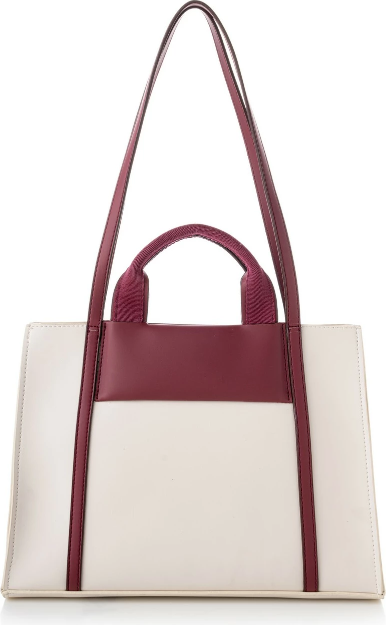Tote bag, ngjyrë krem dhe e kuqe claret, Vince Camuto, Umbria