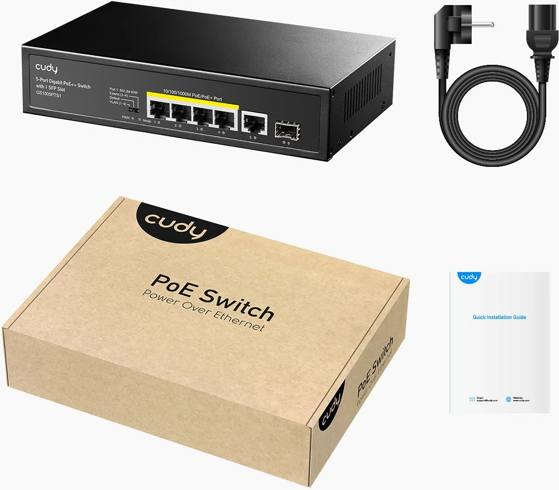 Switch Cudy GS1005PTS1, Gigabit Ethernet, PoE, Montim në mur