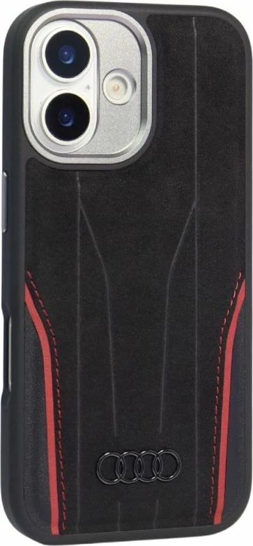 Kapak telefoni Audi R8 Genuine Leather për iPhone 17, zi e kuqe