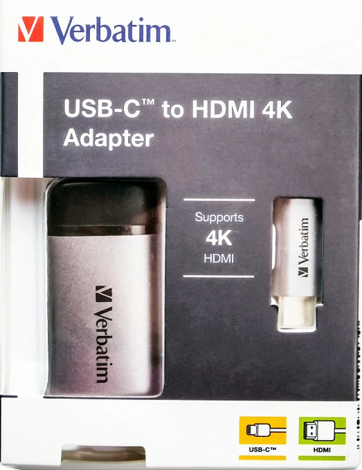 Adapter USB-C në HDMI 4K Verbatim USB 3.1 Gen 1, i zi/argjendtë