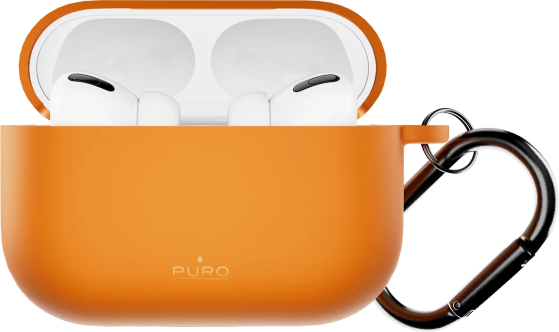 Mbështjellës silikoni Puro Icon për AirPods Pro 3, me karabiner, portokalli