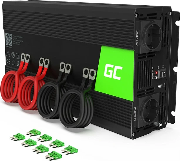 Inverter Green Cell INV15, 12V në 230V, 3000W, pure sine wave, USB, i zi
