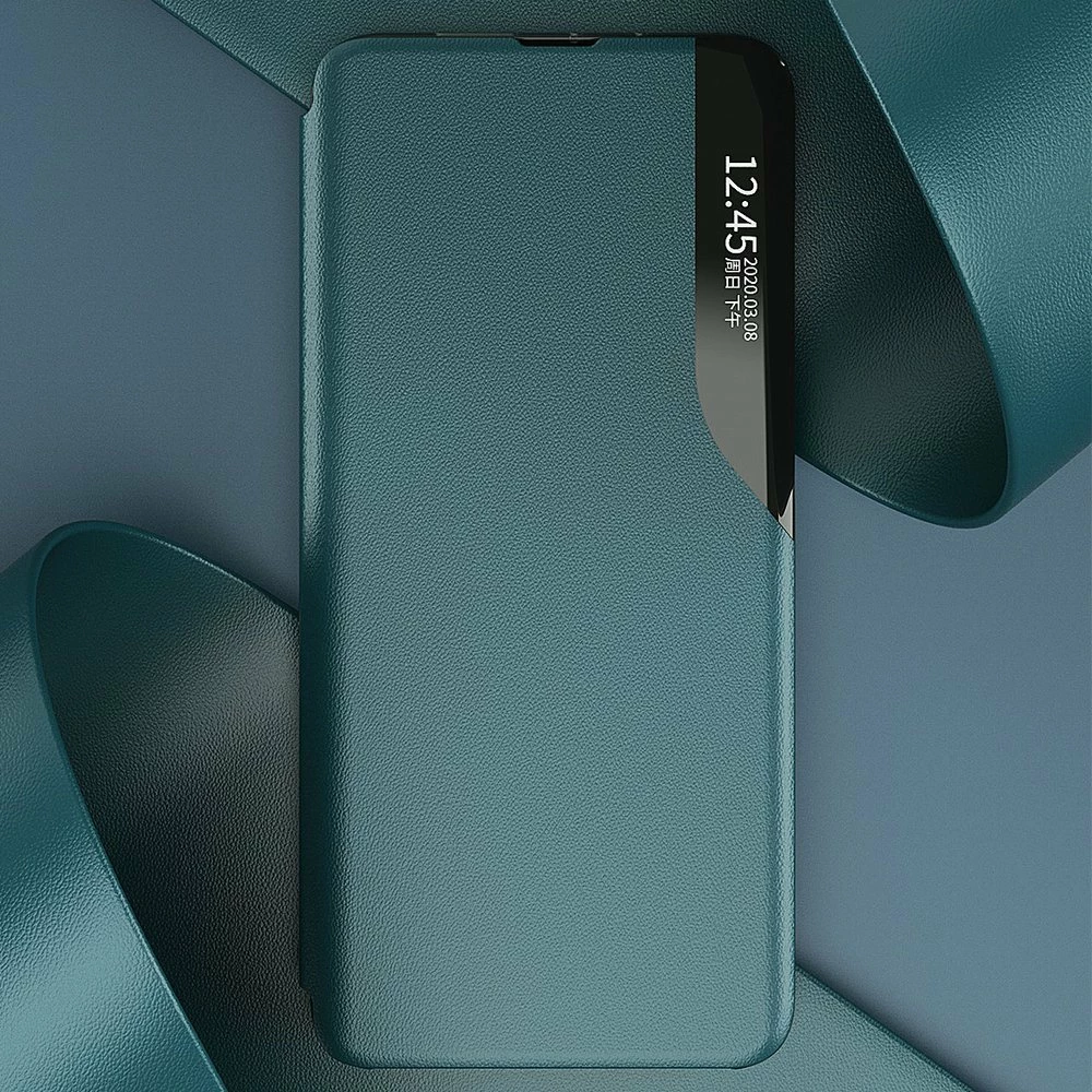 Mbështjellës Hurtel Eco Leather View Case për Samsung Galaxy A72 4G, me kapak, funksion qëndrimi, e kuqe