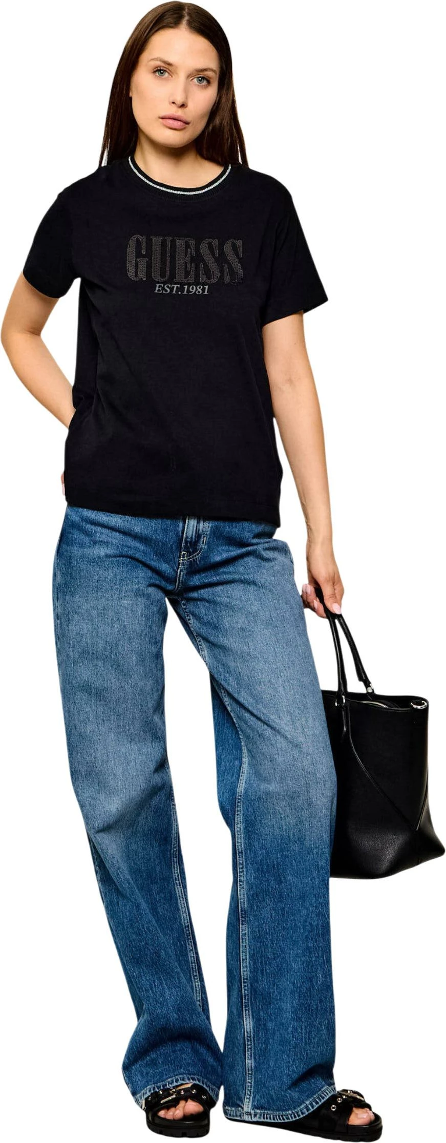 Xhinse për femra Guess W6YA1A D1339 Wide Leg, denim [Madhësia: W26 L30]
