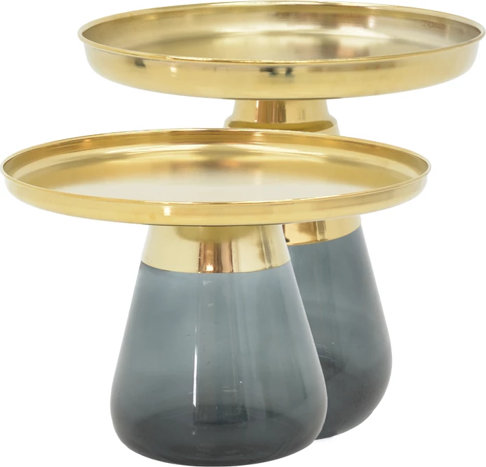 Set tavolinash kafeje Kunlo Inart 2 copë, krom i artë-xham i zi