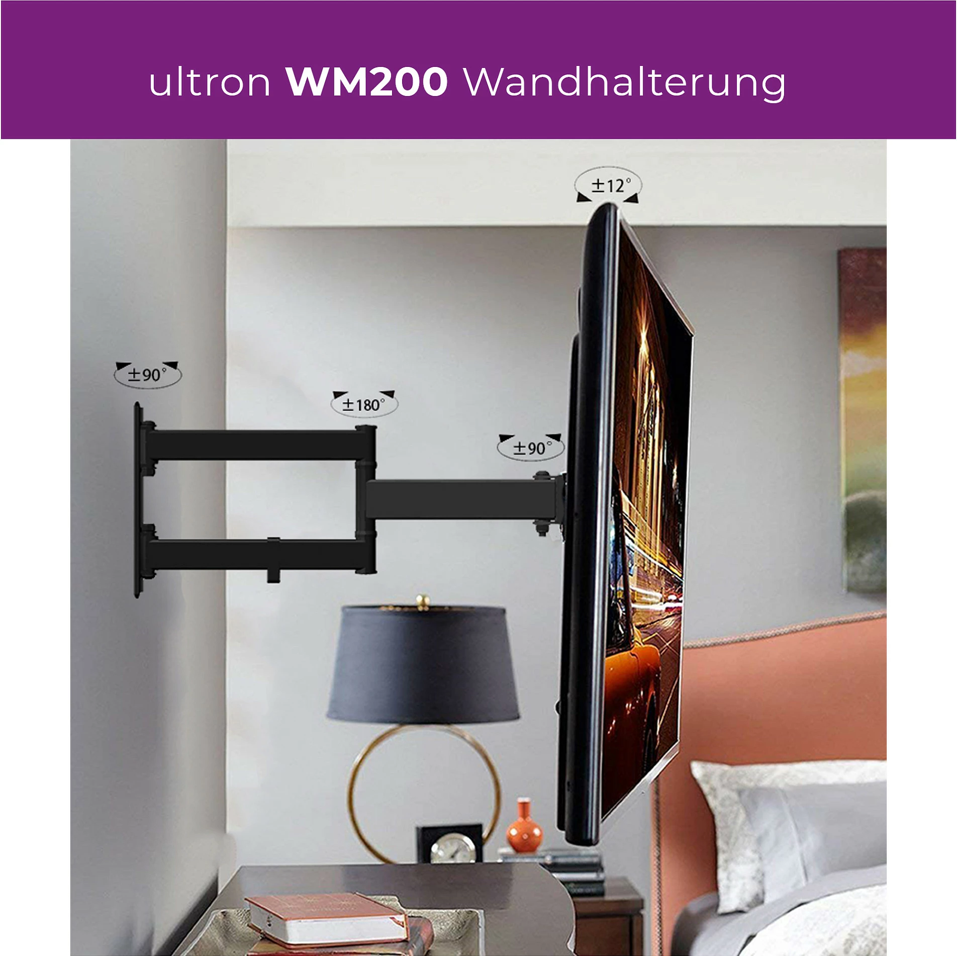 Mbajtëse muri për TV Ultron WM200, VESA 75x75-400x400, 35 kg, rrotulluese/anueshme, e zezë