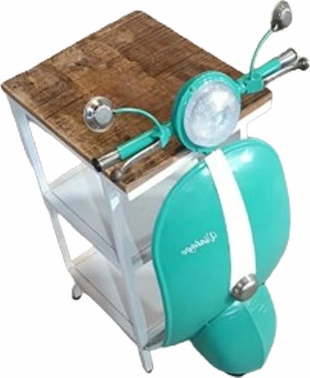 Tavolinë anësore Mini Vespa me rafte, metal, ngjyrë petrol, e bardhë, natyrale, 61x45x88cm