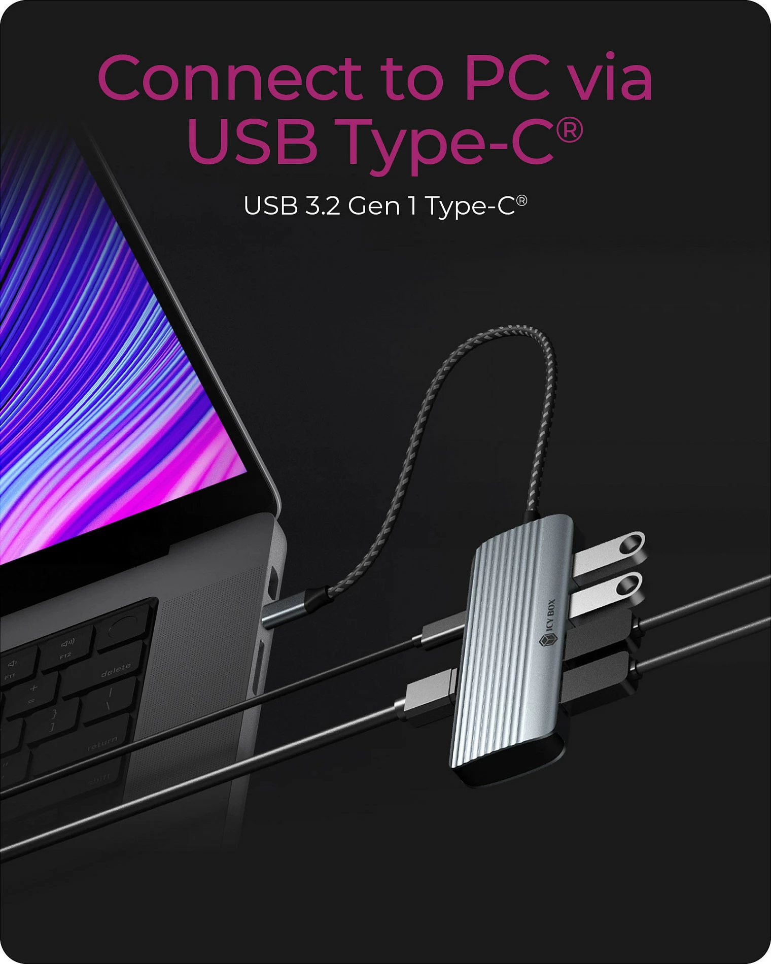 Docking station ICY BOX IB-DK4022a-CPD, USB-C, 4x USB-A, HDMI 4K@60Hz, USB PD, gri