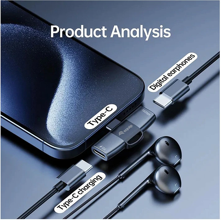 Adapter USB-C OTG Equip 133479, 2në1, PD 100W, 10Gbps, 2x USB-C, gri