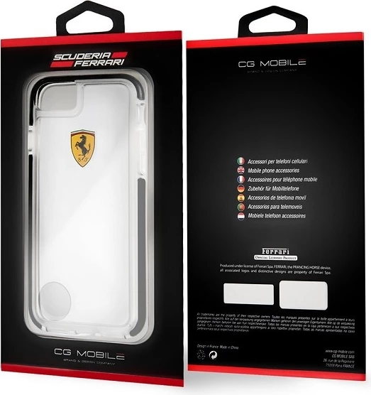 Mbështjellës Ferrari FEGLHCP7BK për iPhone 7/8/SE 2020/SE 2022, transparent/zi