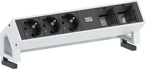 Zgjatës rryme për tavolinë Bachmann Desk 2, 3 priza, kabllo 0.2 m, alumin, bardhë/zi
