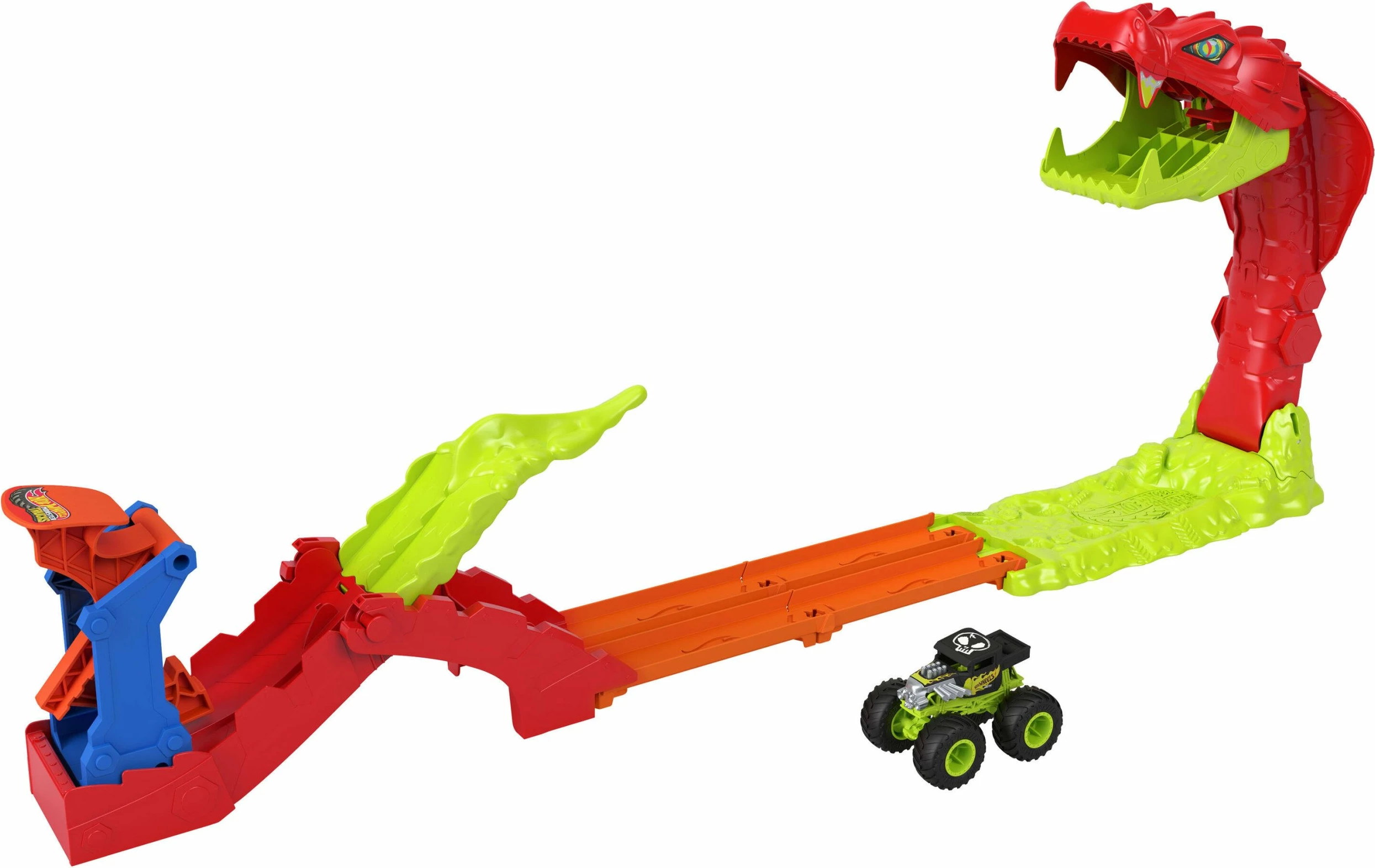 Set pistë makinash Hot Wheels Monster Truck JJN44, shkallë 1:64, me launcher dhe 1 makinë Bone Shaker