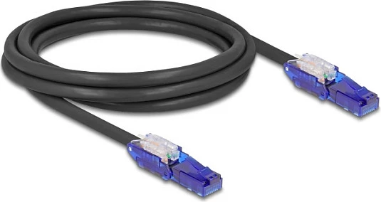 Kabllo rrjeti DeLOCK RJ45 Cat6 UTP, 2 m, konektorë të rrotullueshëm 180°, e zezë/vjollcë