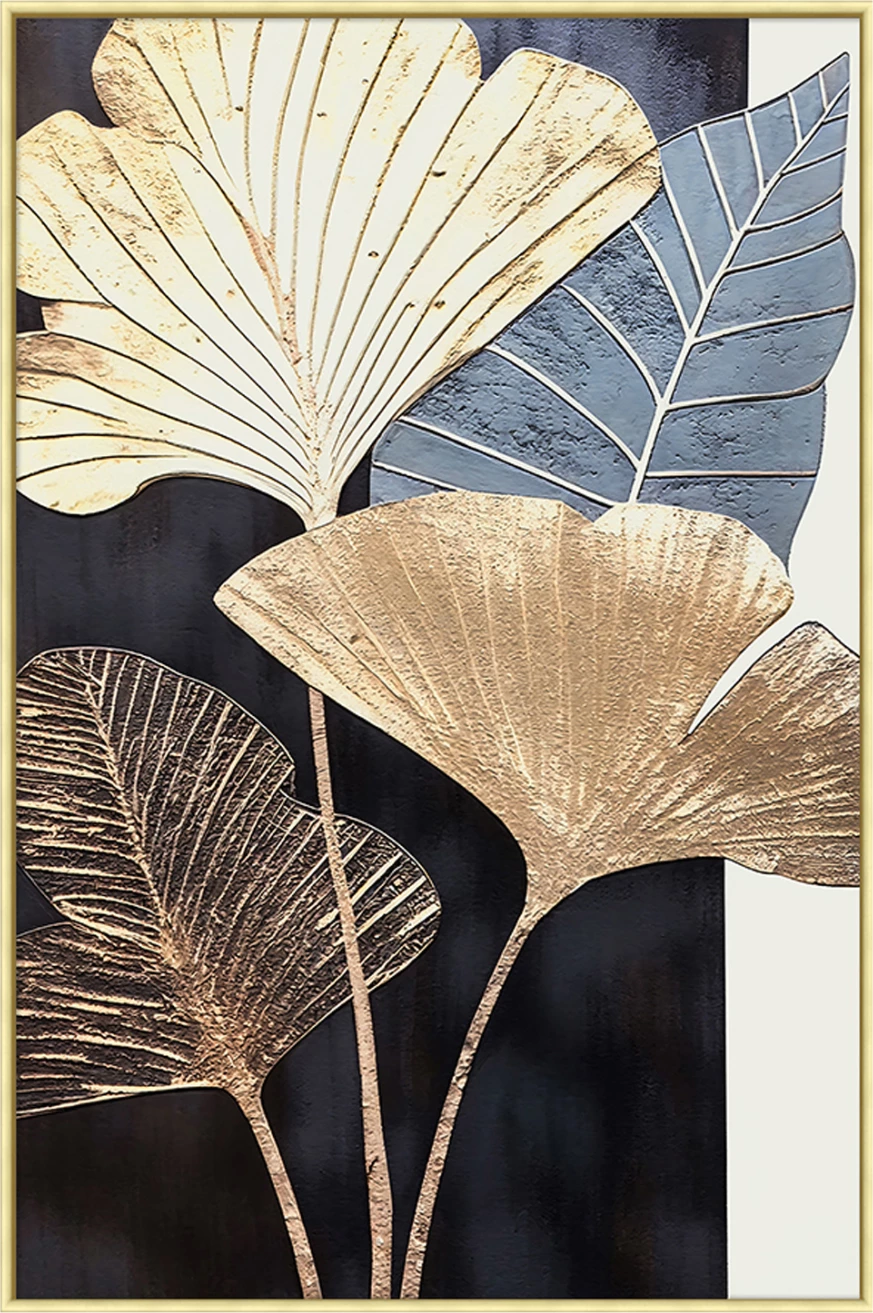 Pikturë muri FH4546.01, ngjyrë bezhë, kornizë PS, kanavacë e printuar me gjethe të gjera, 52.5x2.8x72.5H cm