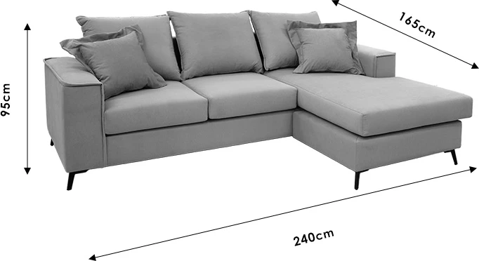 Divan qoshe i kthyeshëm, pëlhurë, ngjyrë elefant-ciel, 240x165x95cm