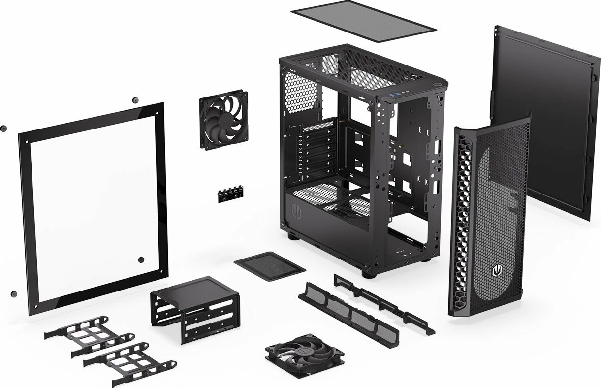Kasë Endorfy Signum 300 Core EY2A004 Midi Tower ATX/Micro-ATX/Mini-ITX, xham i temperuar, pa PSU, e zezë