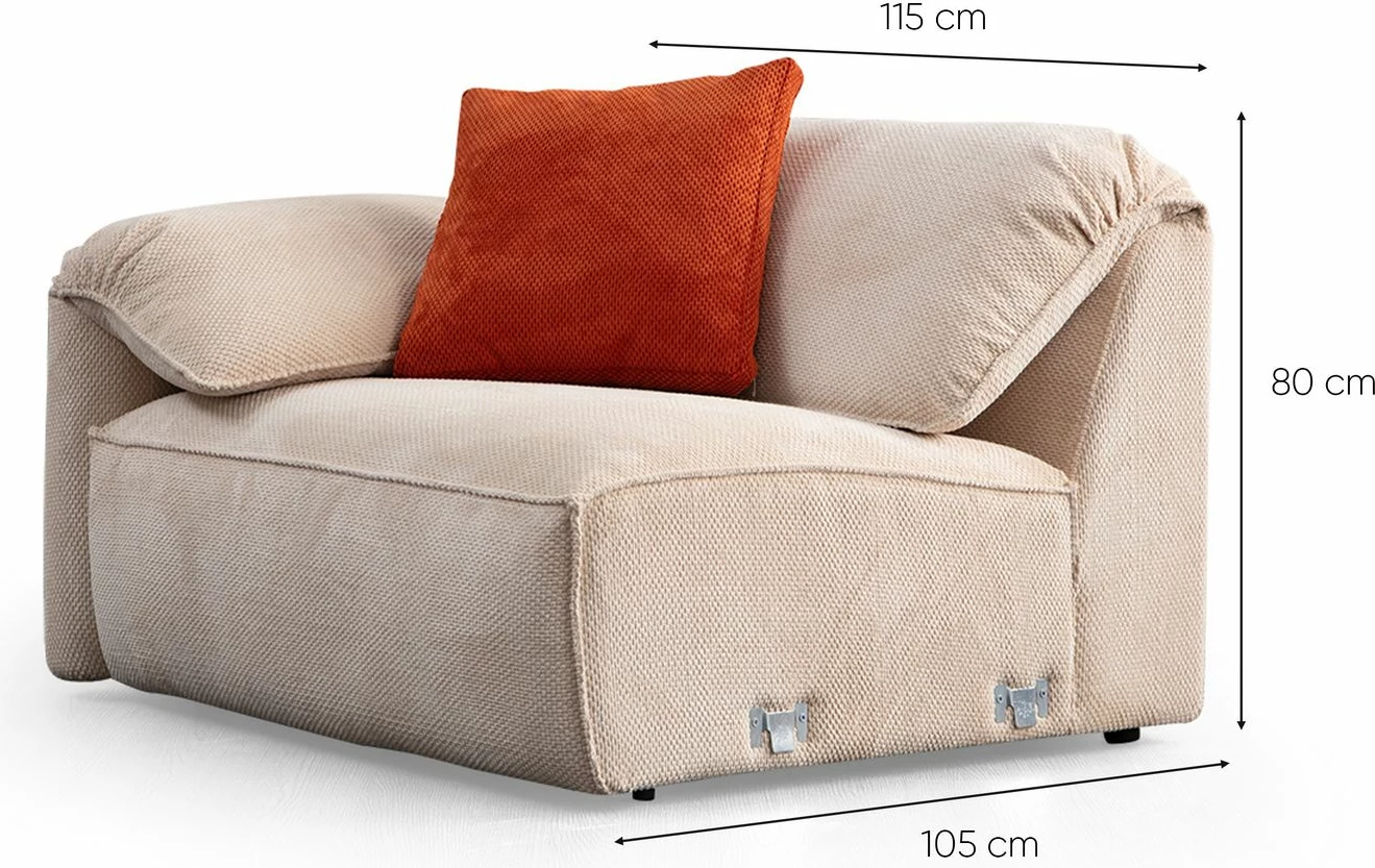Kënd-sofë Atelier del Sofa, Flamingo Corner 3 (L1+O1+C+1,5R), krem dhe portokalli