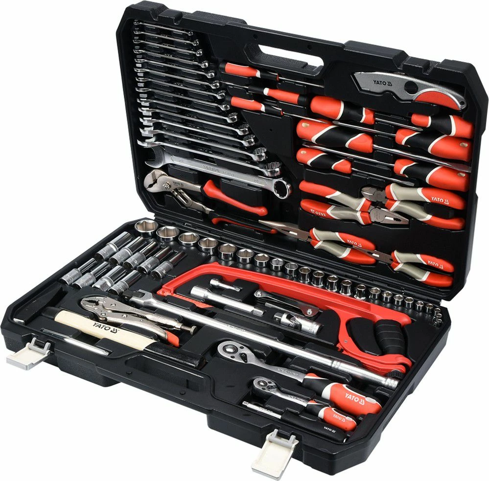 Set veglash Yato YT-38911 79 copë 1/2\" & 1/4\", në valixhe plastike, kuqe/zi