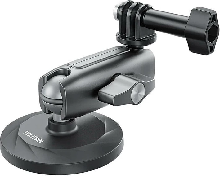 Mbajtëse magnetike për kamera sportive, Telesin CMM-001, magnete neodymium 3600GS, kokë dyfishe me top 1/4" dhe GoPro, aliazh alumini, e palosshme