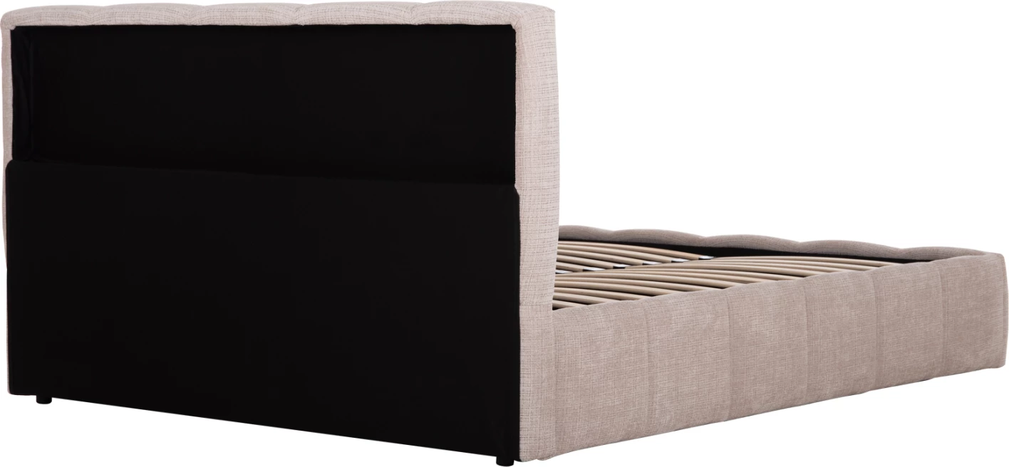 Krevat dopio me hapësirë magazinimi ENYA FH763.03, pëlhurë bezhë e çelët, për dyshek 160x200cm
