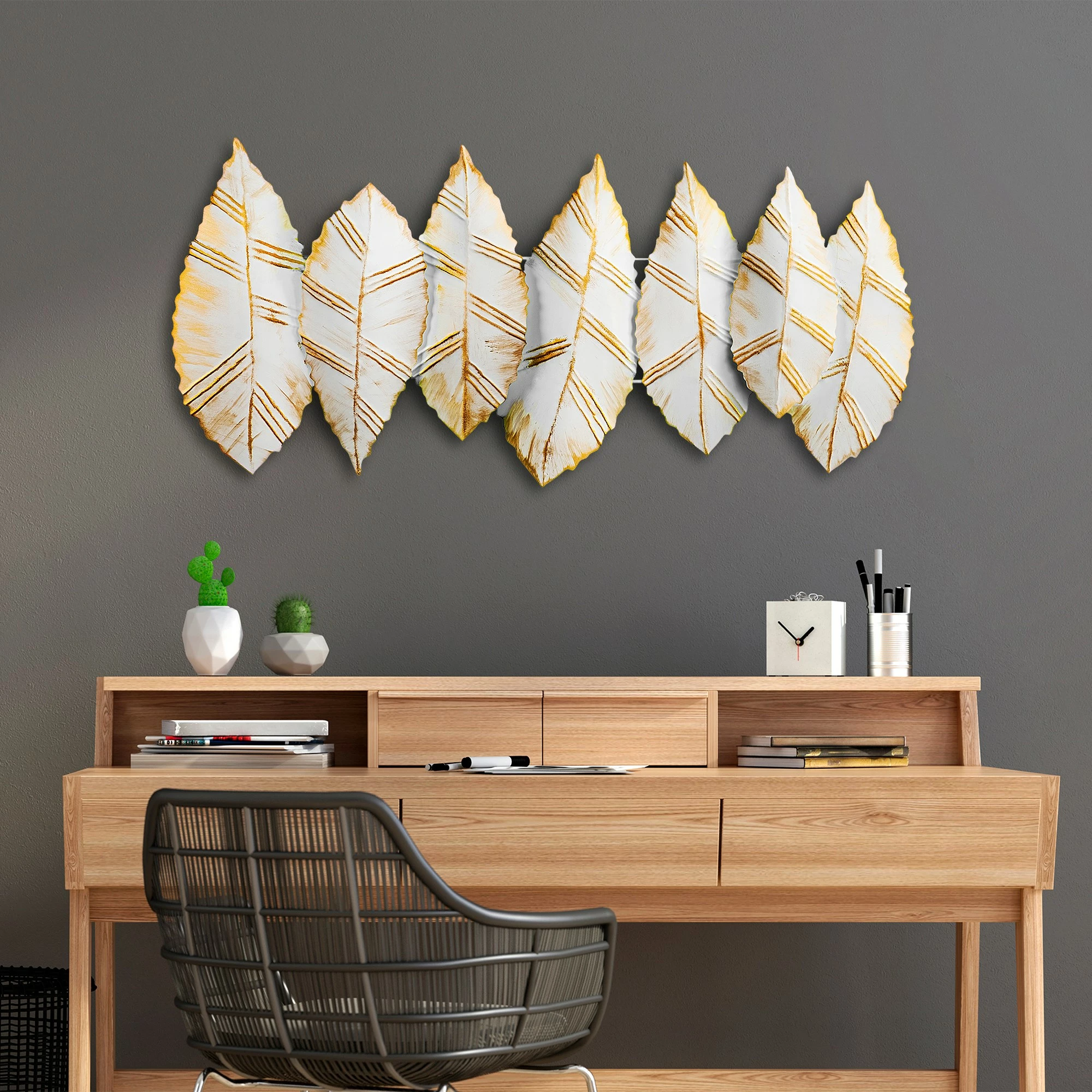 Aksesor dekorativ metalik për mur, Wallity, Hornbeam 3, shumëngjyrësh, 52x114cm
