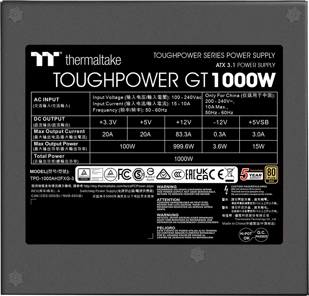 Furnizues energjie Thermaltake Toughpower GT 1000W, ATX3.1/GEN5, 80 Plus Gold, i zi