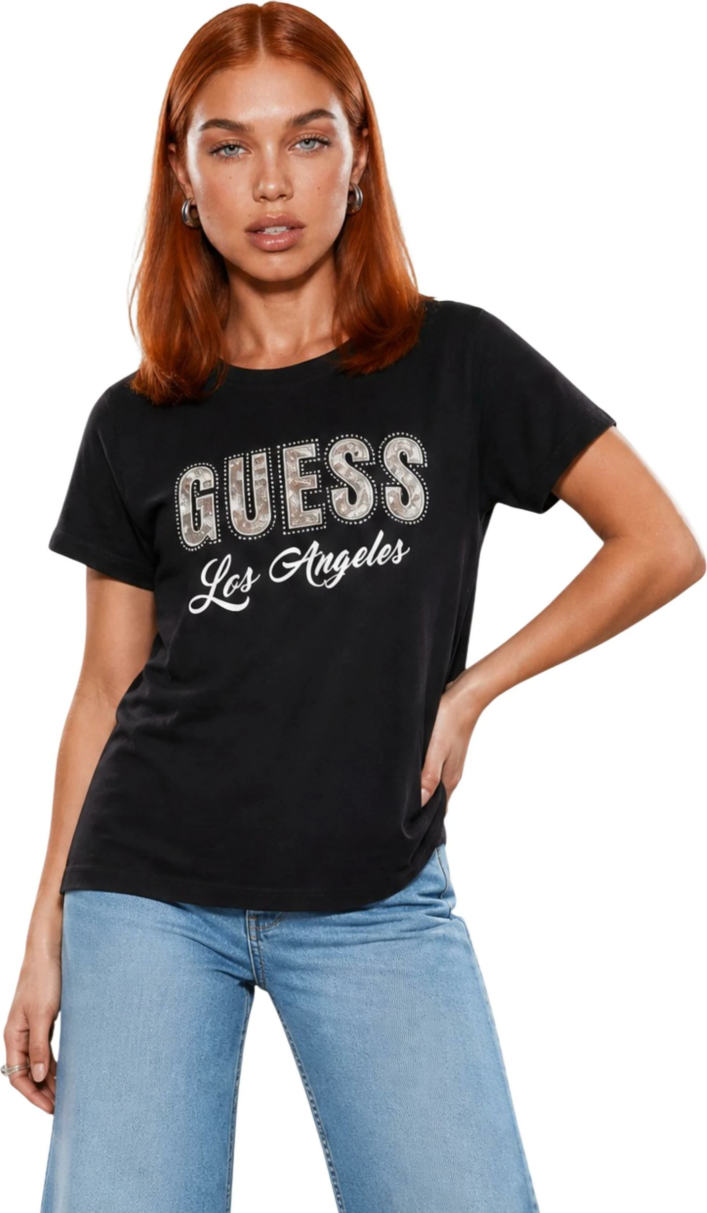 Maicë për femra Guess SS CN Snake Script R W6YI30 K4349, e zezë [Madhësia: L]