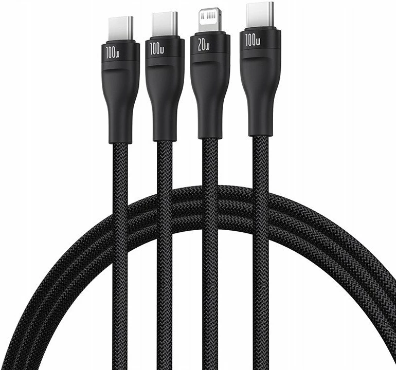 Kabllo USB-C Baseus Flash Series 3 3-në-1 100W 1.5 m (2x USB-C + Lightning), e zezë