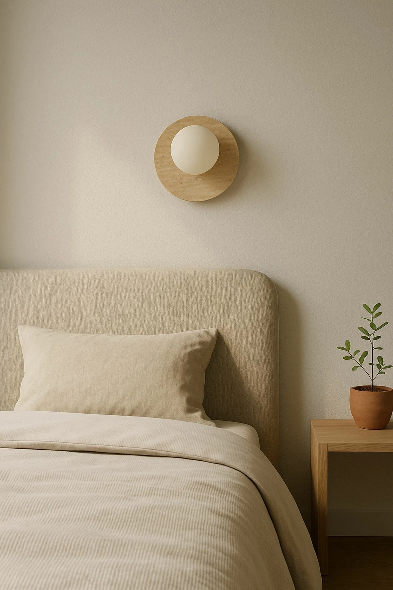 Llambë muri Opviq, pamje Tor-Look, trup travertini, kapak qelqi, bezhë/bardhë