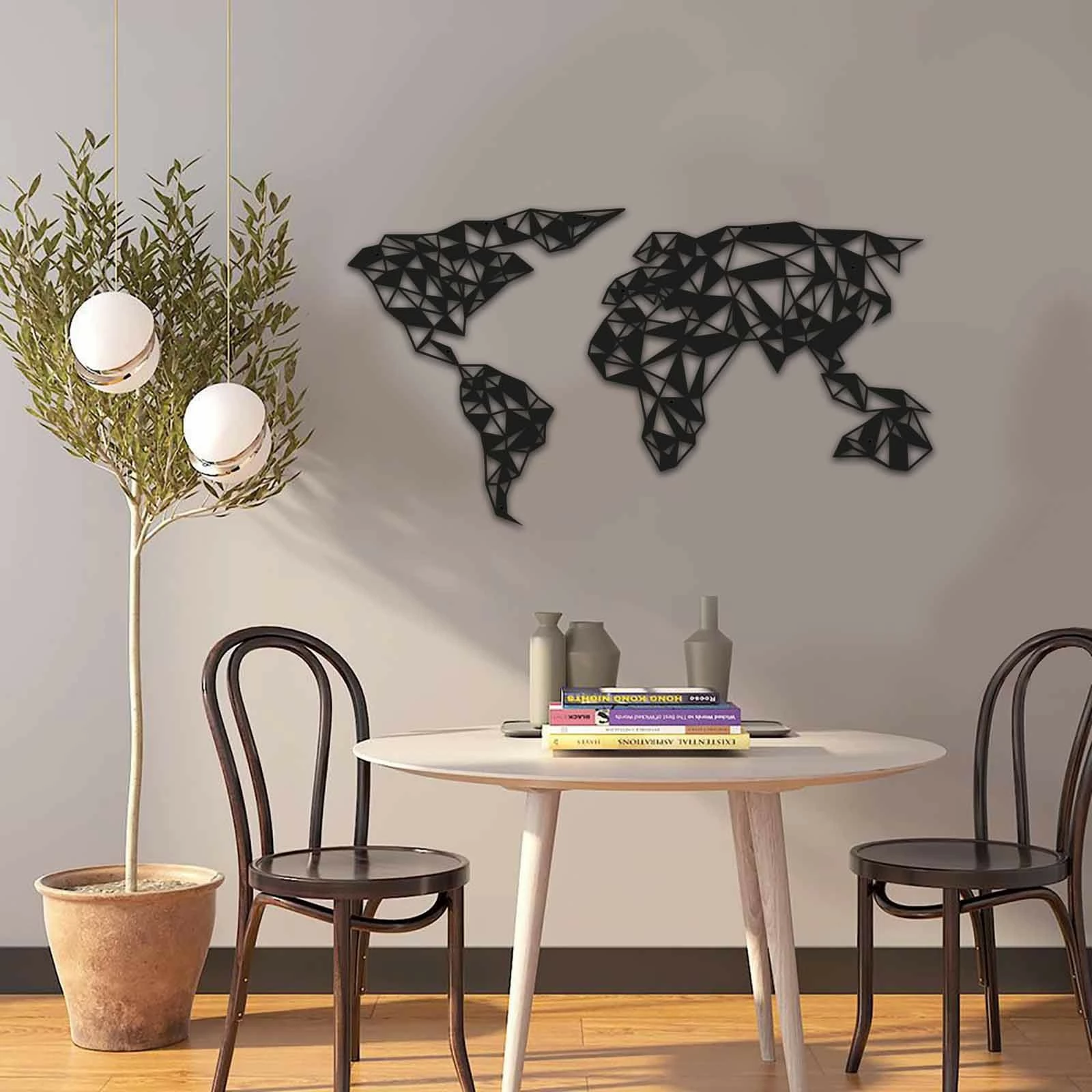 Aksesor dekorativ metalik për mur Wallity, MT - 018, ngjyrë e zezë, 87x47cm