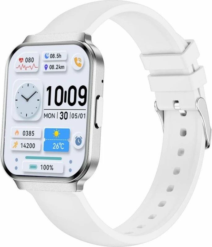 Smartwatch për femra Gravity GT44-4, rrip i bardhë + byzylyk argjendi