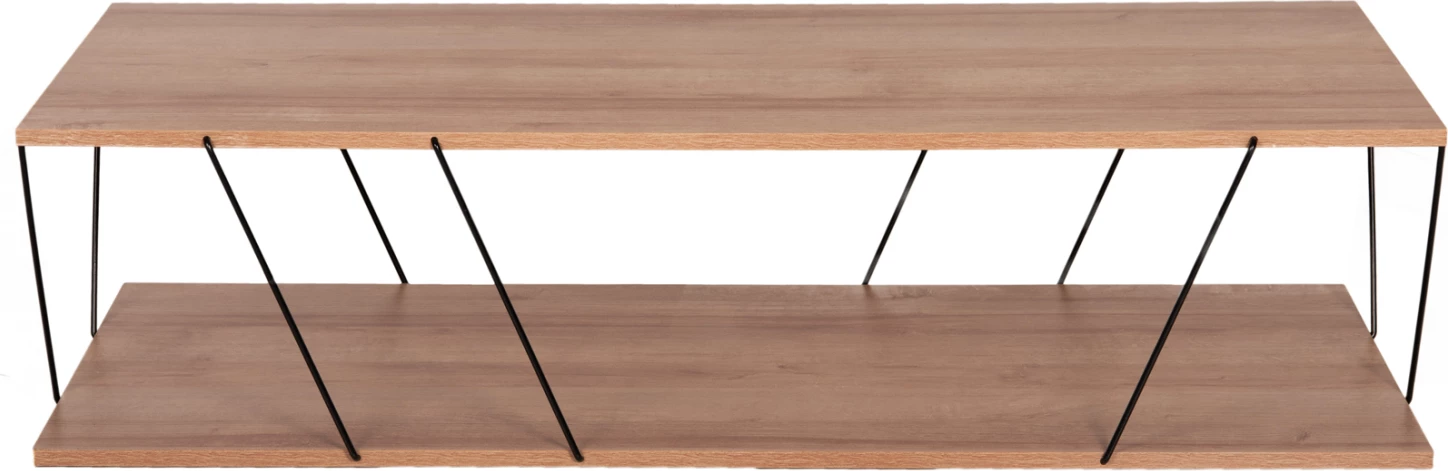 Tavolinë kafeje TARS, ngjyrë lisi natyral, melaminë, shufra metali të zeza, 120x50x30H cm