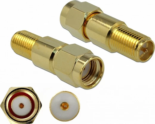 Adapter RF DeLOCK 89993, RP-SMA femër në RP-SMA femër, 0-3000 MHz, ari