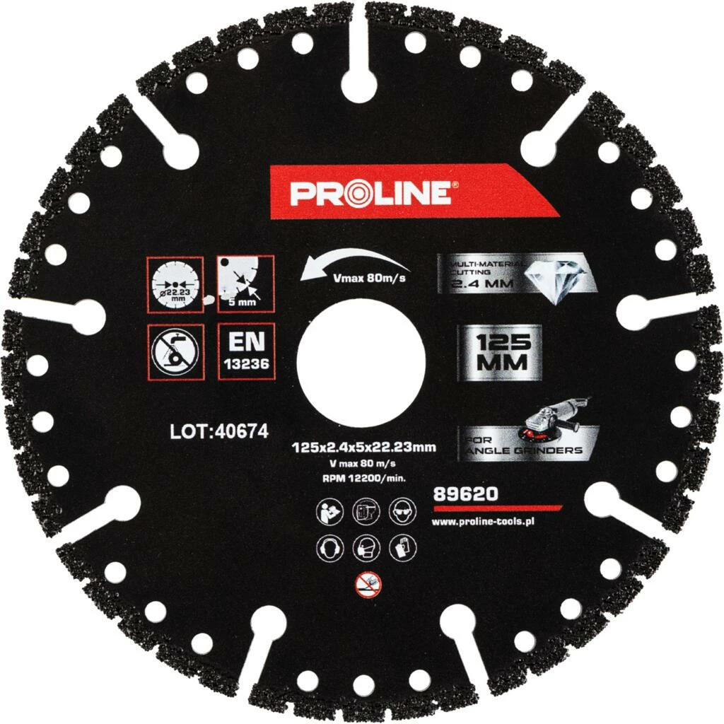 Disk segment diamant PROLINE 89620 125mm 2.4mm 22.23mm për prerje multi-material