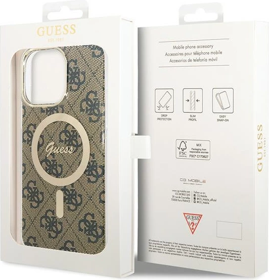 Mbështjellës Guess 4G MagSafe për iPhone 15 Pro Max, Kafe