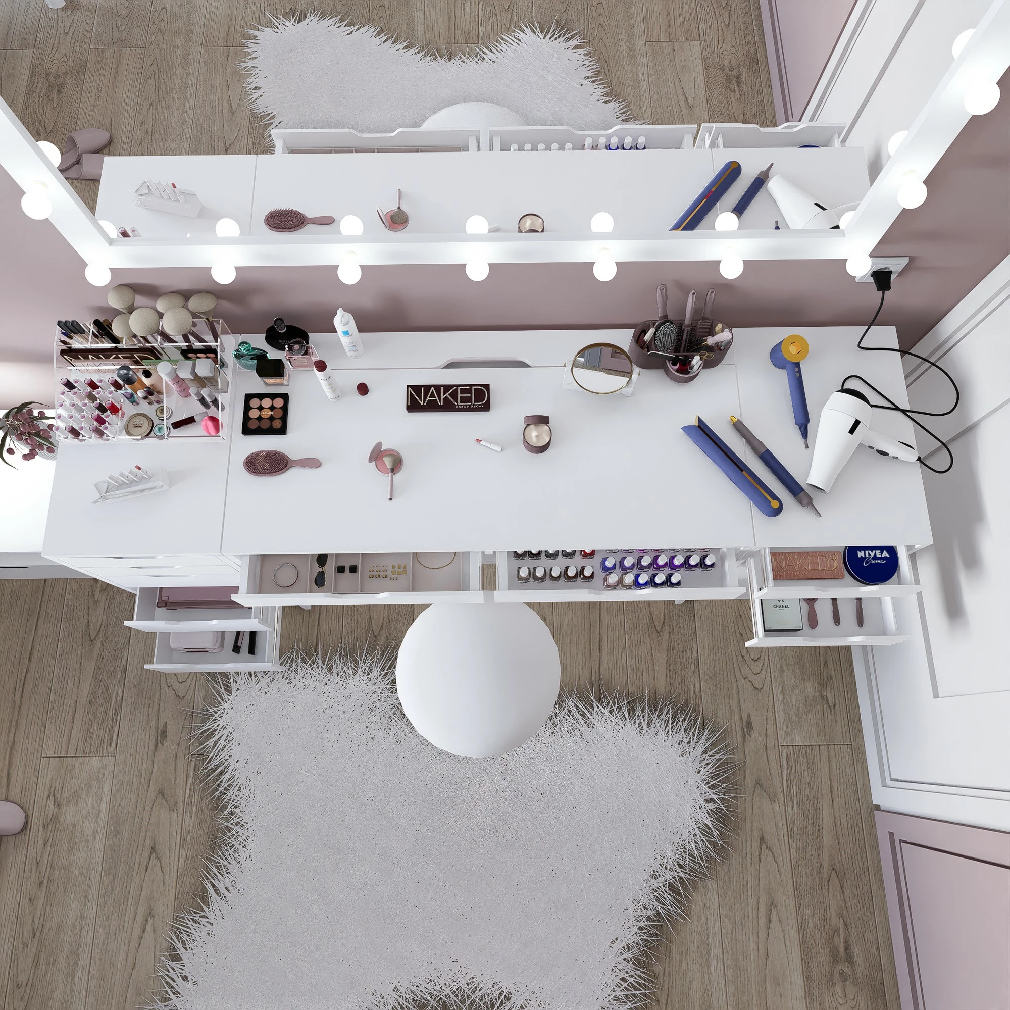 Tavolinë grimi Hanah Home, Duru 1600-55, ngjyrë e bardhë mat