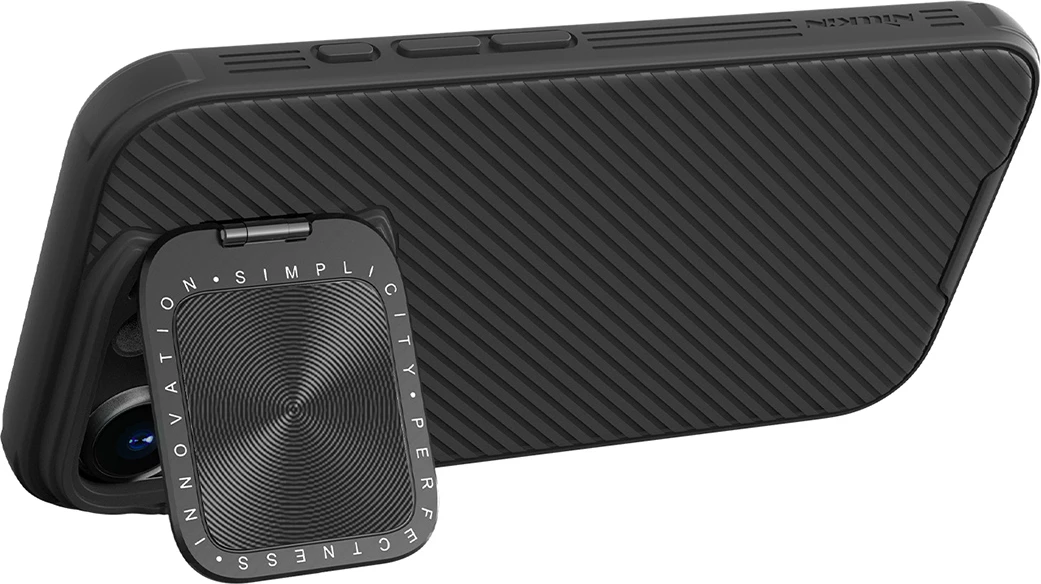 Mbështjellës Nillkin CamShield Prop Case për iPhone 16 Pro Max, me kapak kamere dhe mbajtëse, i zi