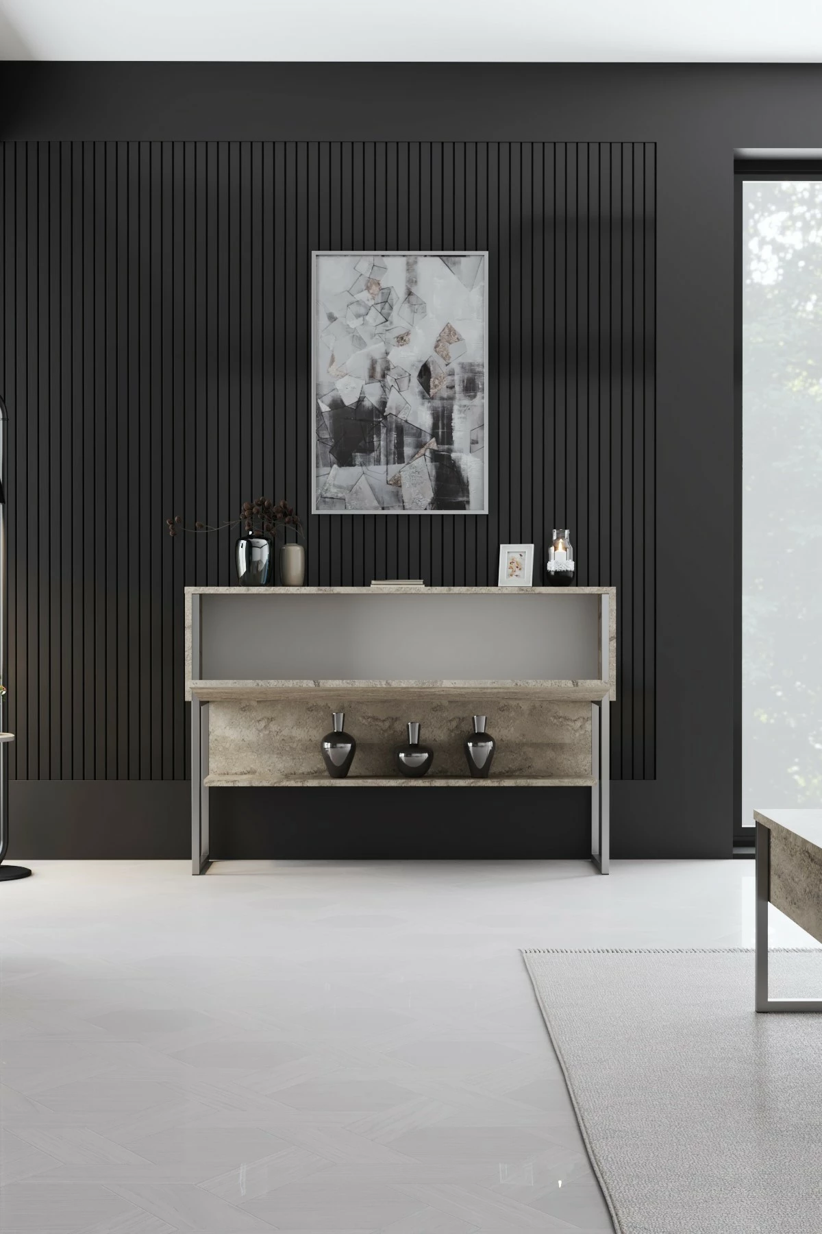 Komodë Hanah Home, Luxe, travertin dhe argjend