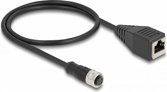 Kabll adapter DeLOCK M12 D-coded 4-pin femër në RJ45 femër, 0.5 m, i zi