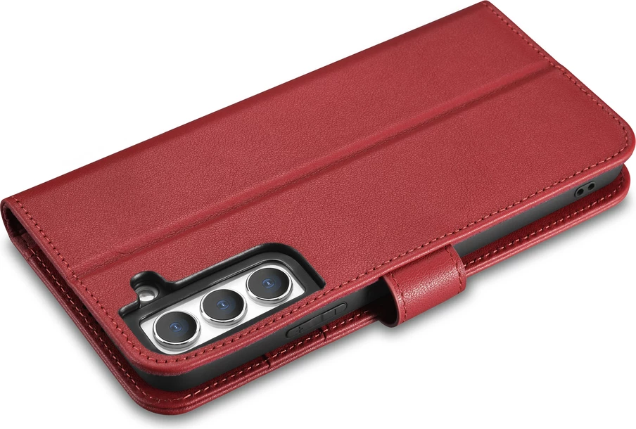 Mbështjellës lëkure iCarer Haitang për Samsung Galaxy S22+, me portofol dhe qëndrim, Kuq