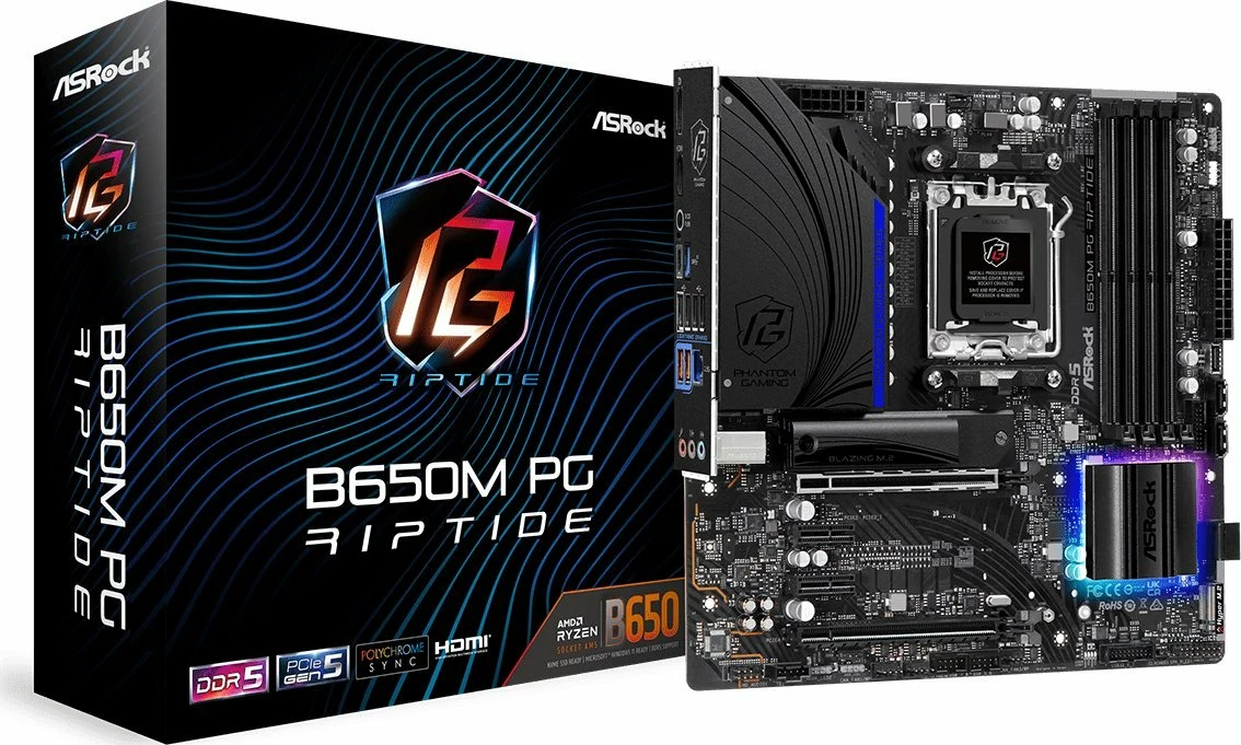 Pllakë amë ASRock B650M PG Riptide, Micro ATX, DDR5 deri 128GB, M.2 PCIe 5.0, 2.5Gb LAN