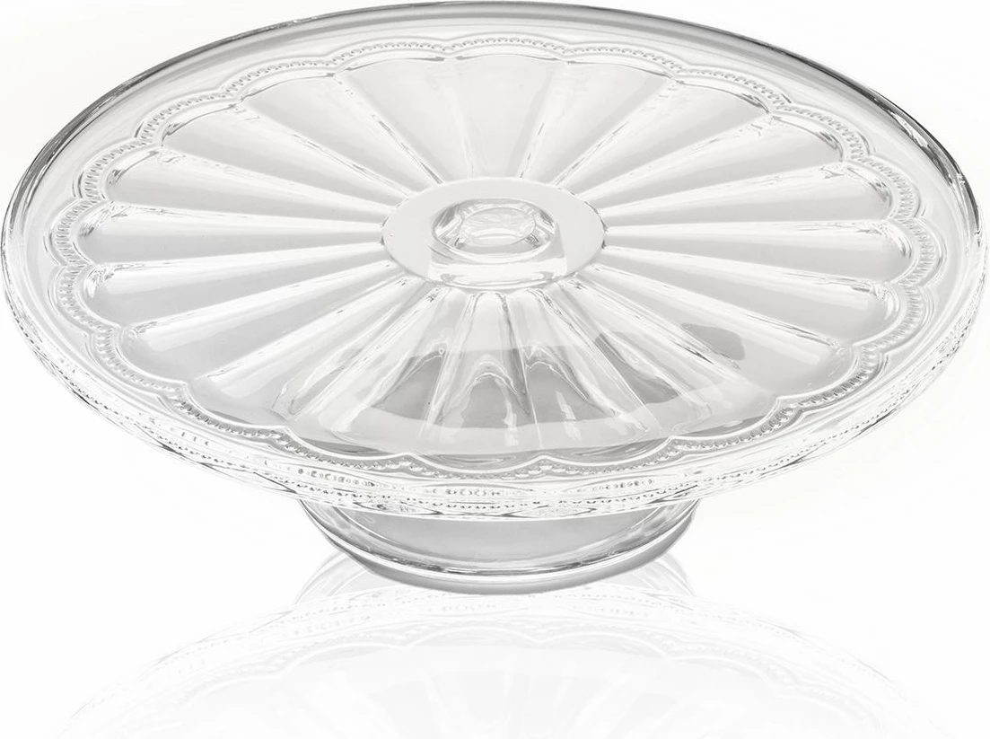 Pjatë për servirje torte prej qelqi, Hermia, CAM0494, transparente, 31x31x11cm